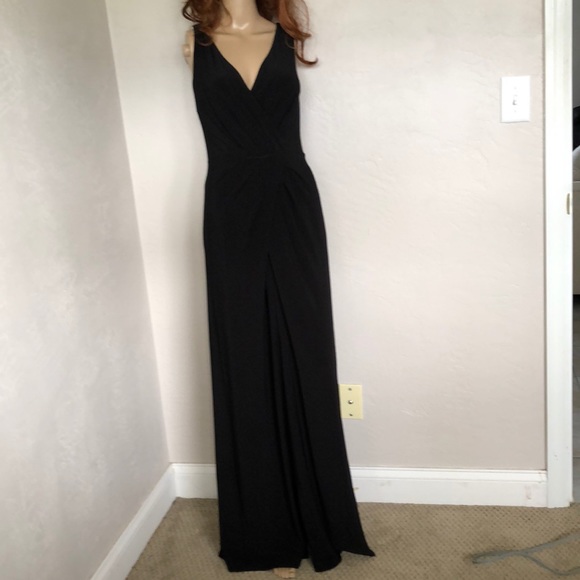 black sleeveless evening gown